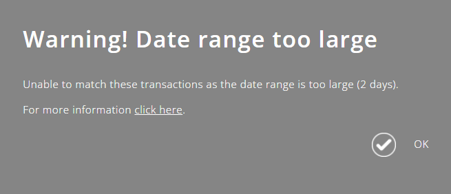 ExpensePlus date range too large warning pop up