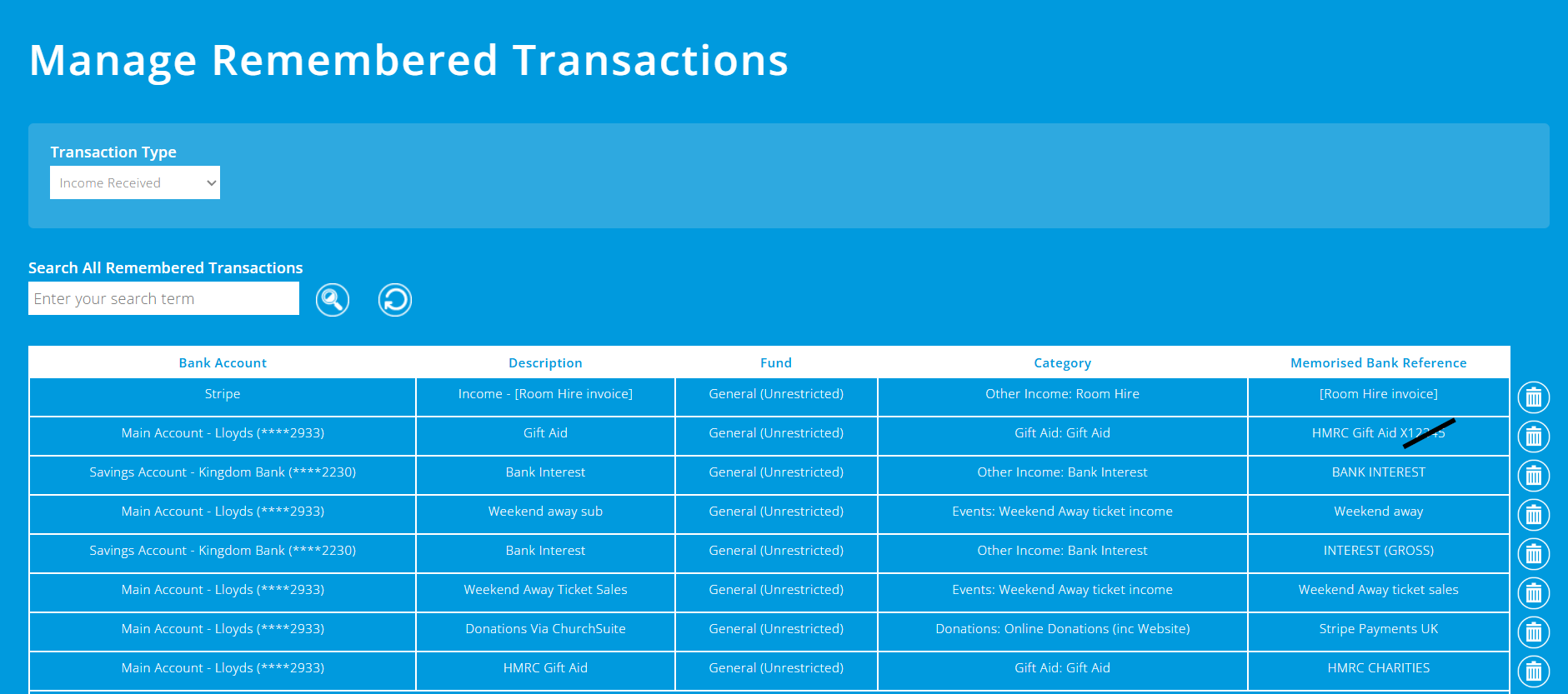ExpensePlus screen for manage remembered transactions