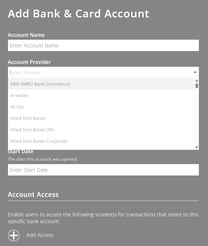 ExpensePlus popup to add bank account