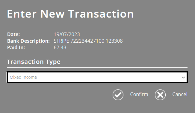 ExpensePlus screenshot of bank reconciliation popup