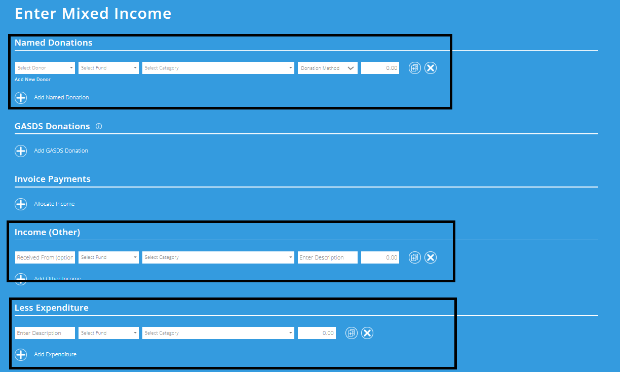 ExpensePlus screenshot of mixed income reconciliation screen