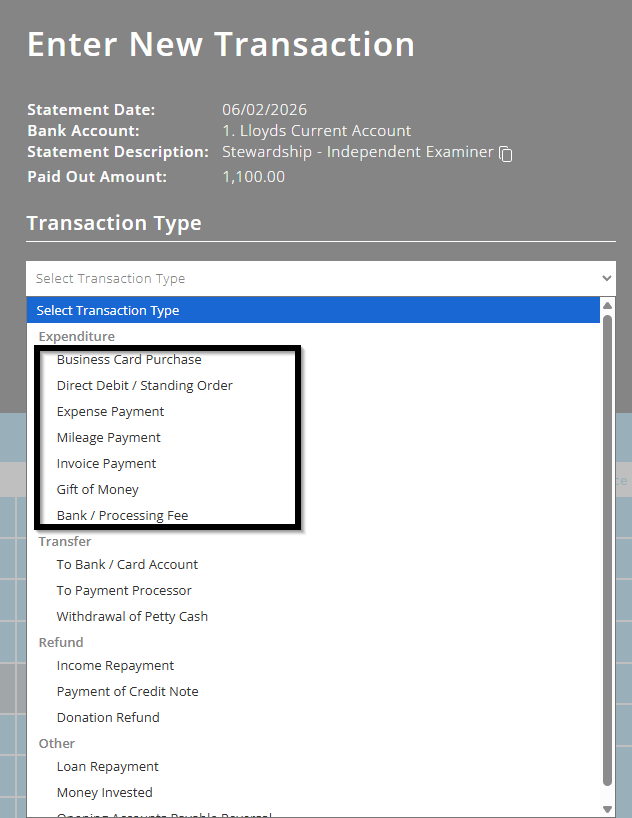 ExpensePlus screenshot of bank reconciliation popup