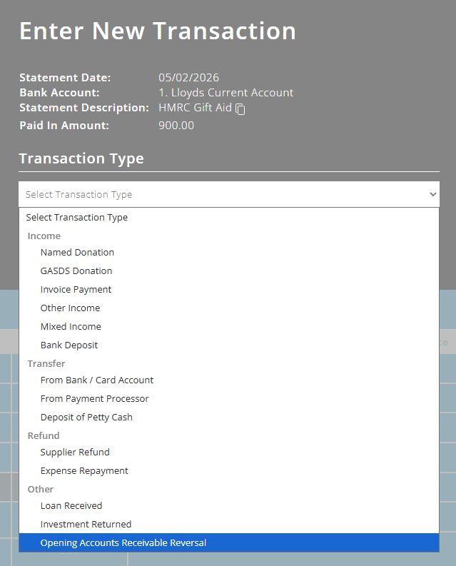 ExpensePlus screenshot of bank reconciliation popup