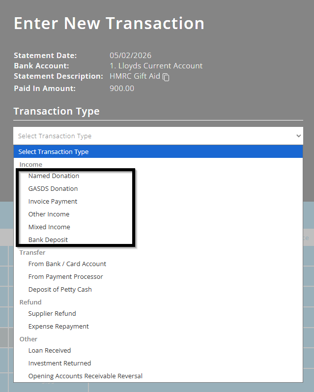ExpensePlus screenshot of bank reconciliation popup