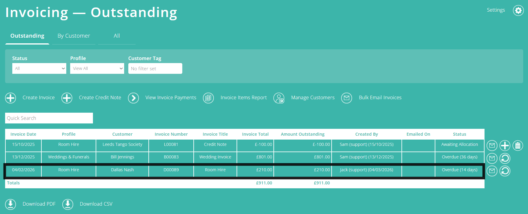ExpensePlus screenshot showing invoice with a balance of £210.