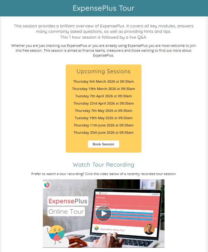 Screenshot of ExpensePlus tour booking page