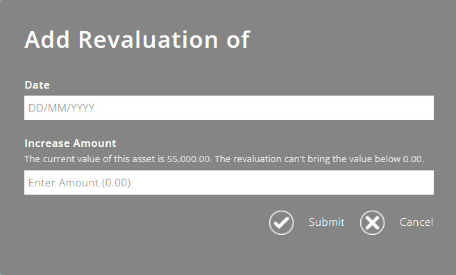 ExpensePlus Add Revaluation popup