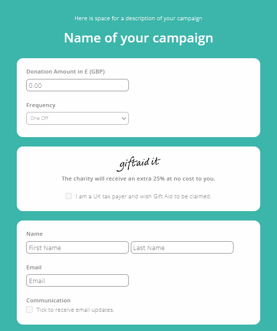 Example LoveGiving campaign donation screen