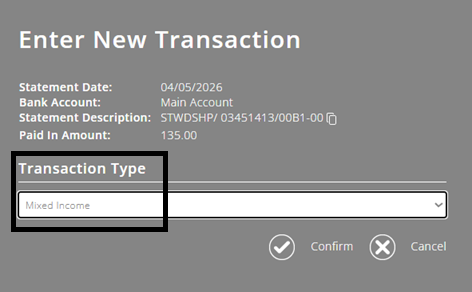 ExpensePlus screenshot showing transaction type = 'mixed income'