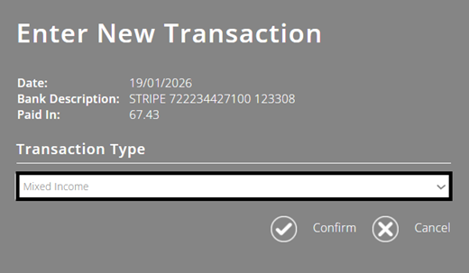 ExpensePlus screenshot showing transaction type = 'mixed income'