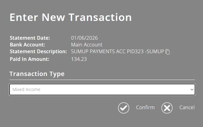 ExpensePlus screenshot showing transaction type = 'mixed income'