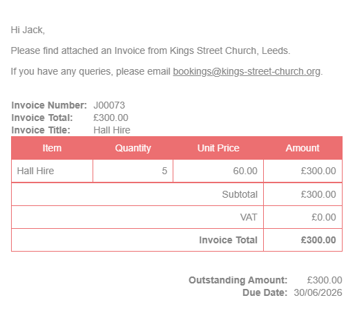 Example email showing ExpensePlus invoice being issued