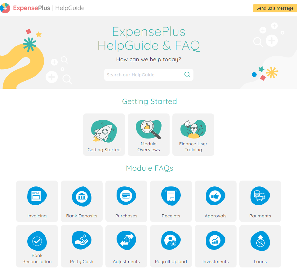 ExpensePlus screenshot of searchable online 'Help & FAQ' page