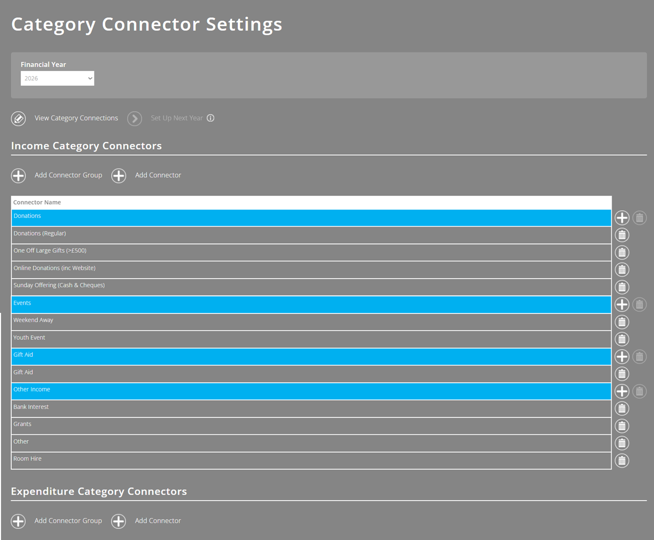ExpensePlus screenshot of the Category Connector Settings screen