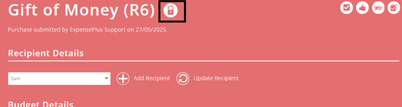 ExpensePlus screen of a transaction that is within a locked financial year