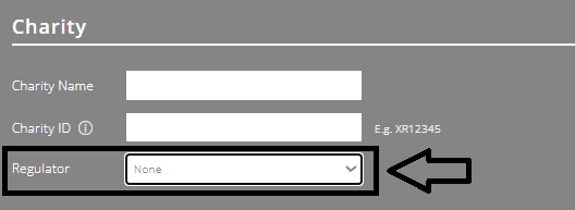 ExpensePlus Gift Aid settings screen highlighting the Regulator field