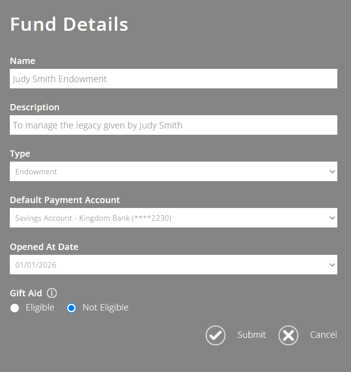 ExpensePlus screenshot of Fund Settings Screen fund details popup