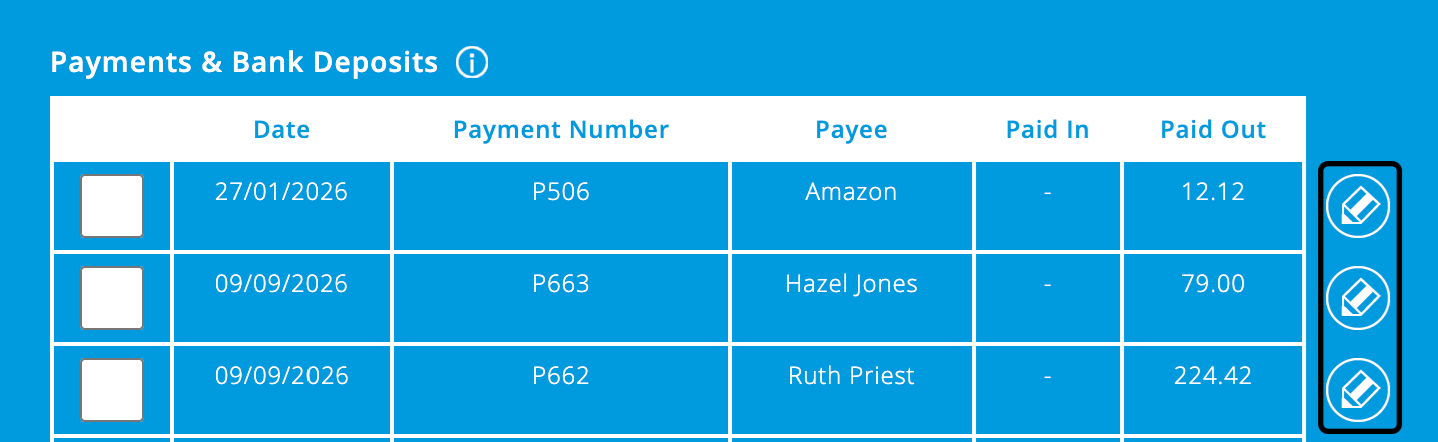 ExpensePlus screenshot of bank reconciliation screen, highlighting the edit button