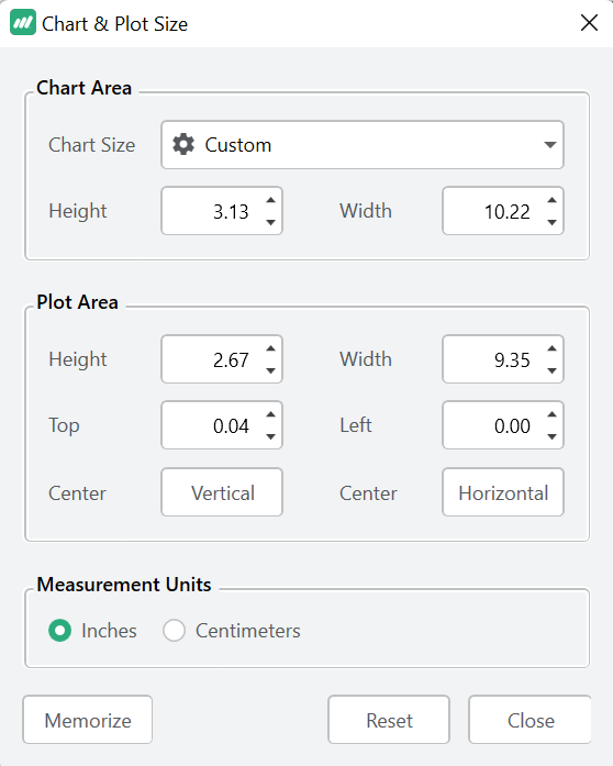 Chart and Plot Size dialog