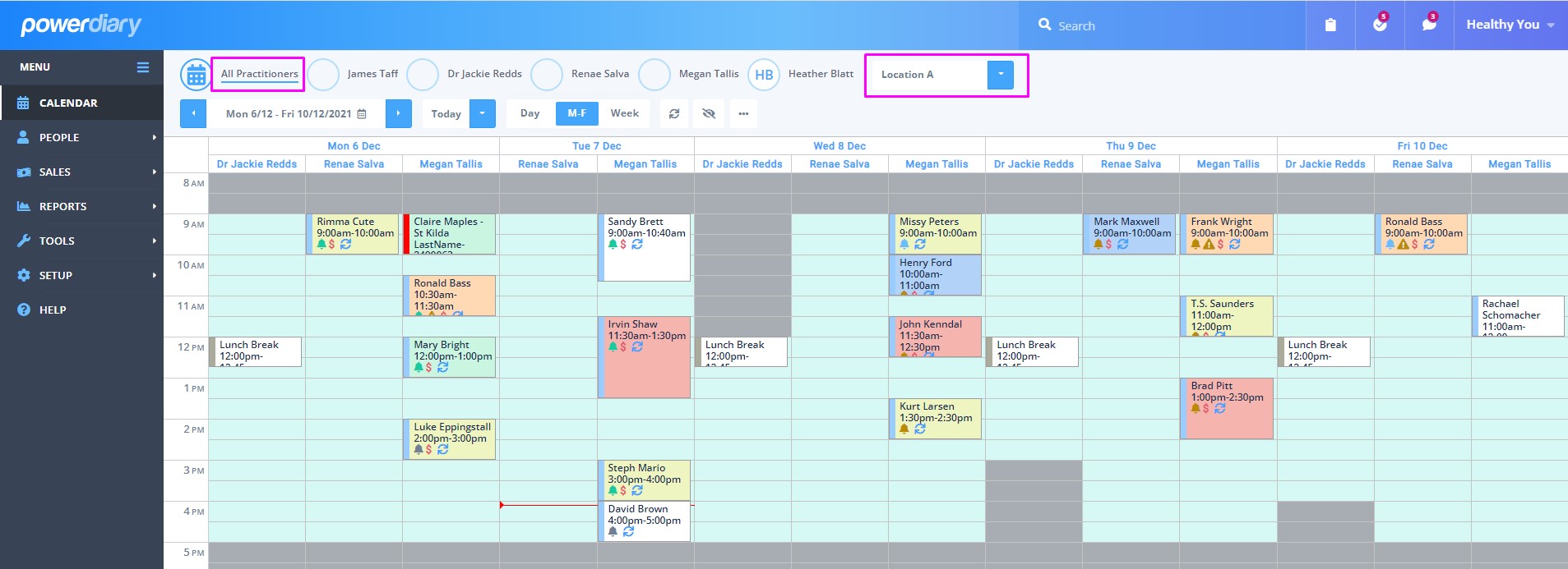 Using the Locations Filter Power Diary