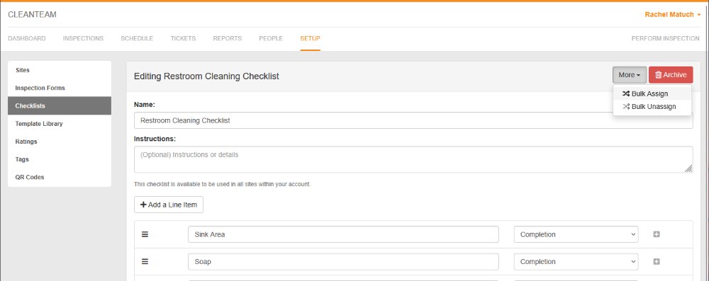 Checklist form on the OrangeQC web app.