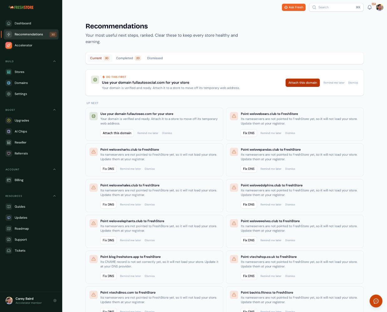 The Recommendations page