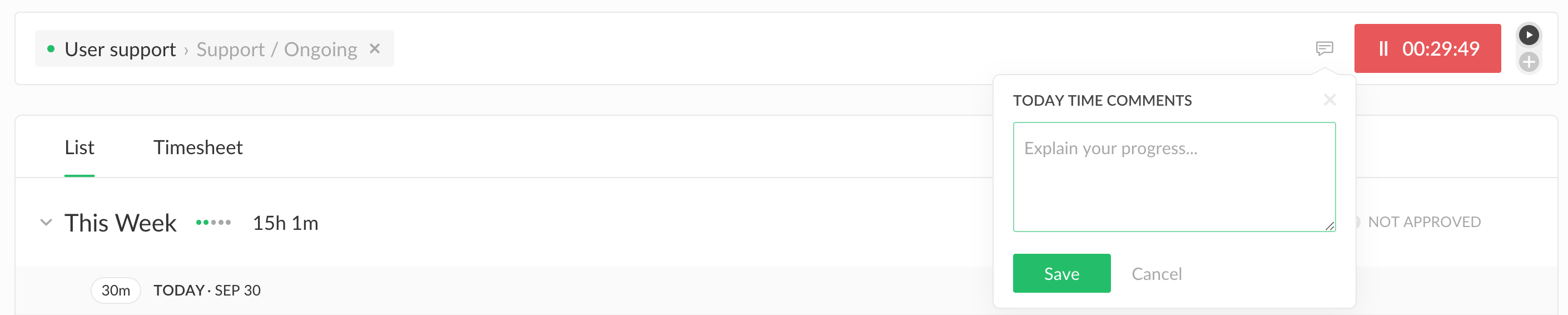 Overview of adding comments on the Time page