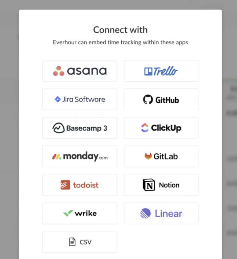 CSV tile on the Connect with step of the account setup