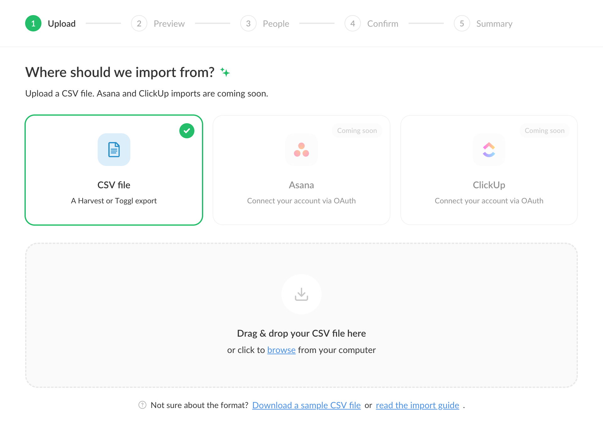 Upload step of the import