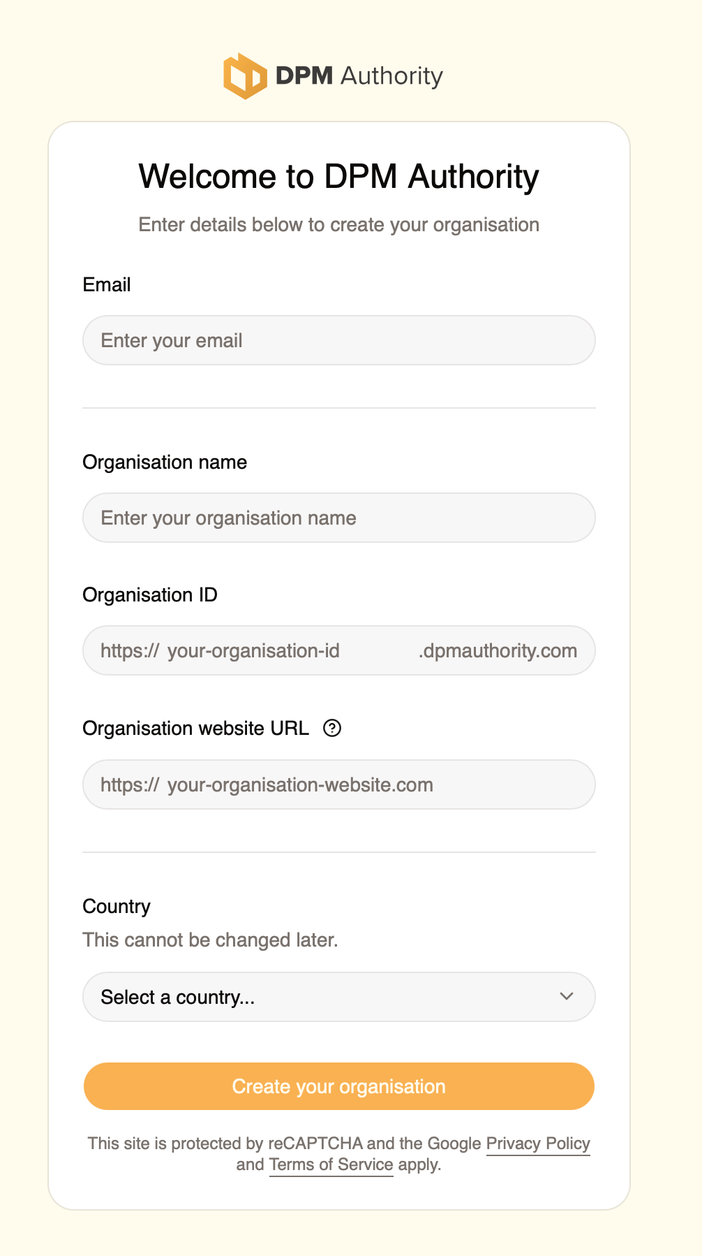 Organisation registration form