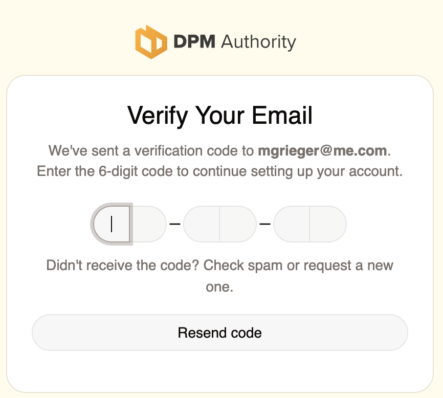 Email verification code entry