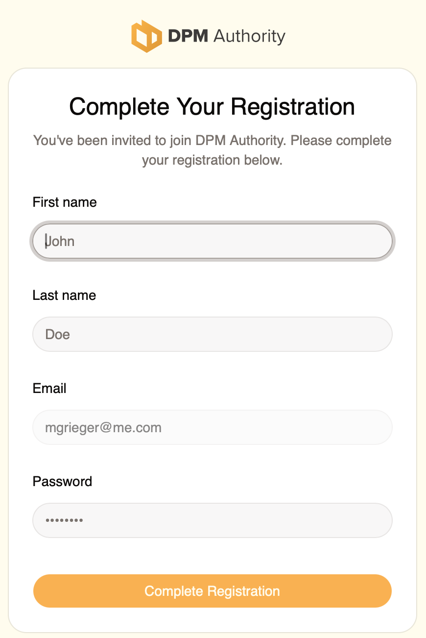 Complete registration form