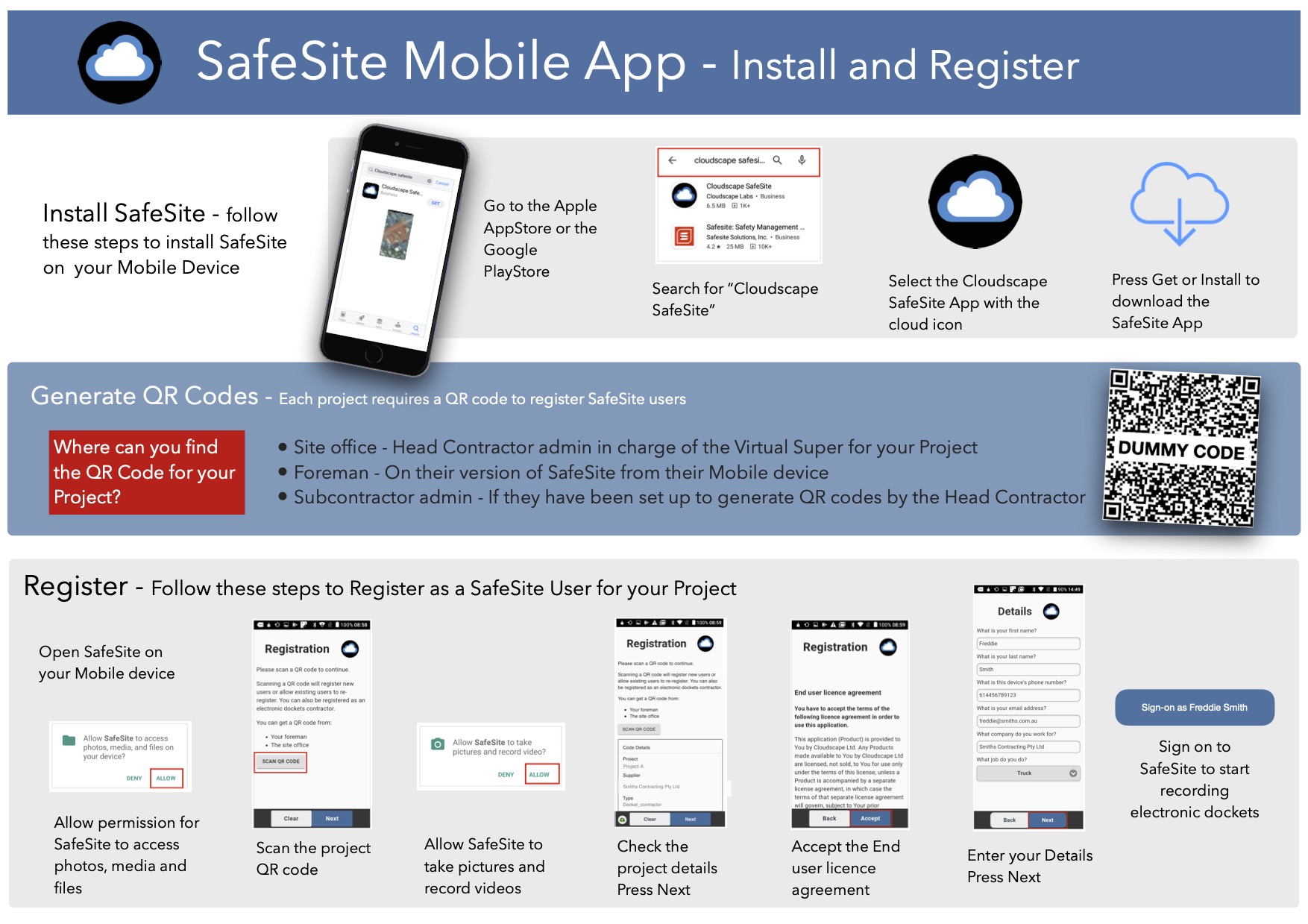 SafeSite Mobile App Install and Register Cheatsheet Virtual Superintendent Knowledge Base