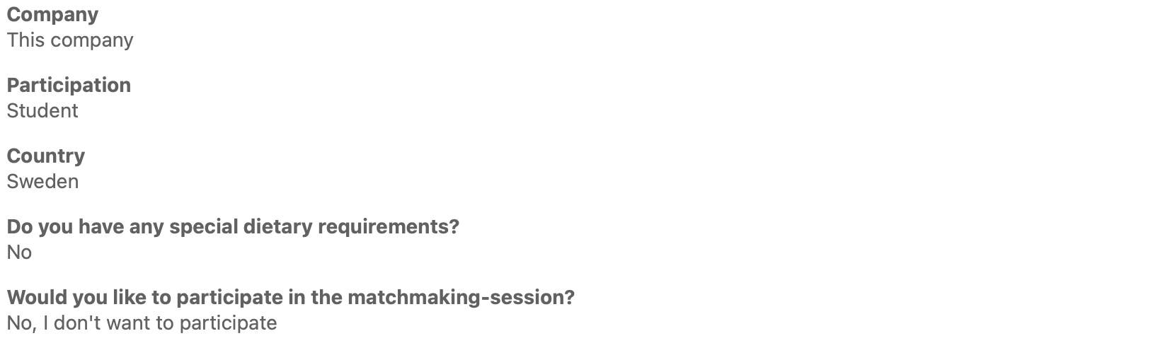 Questionnaire summary