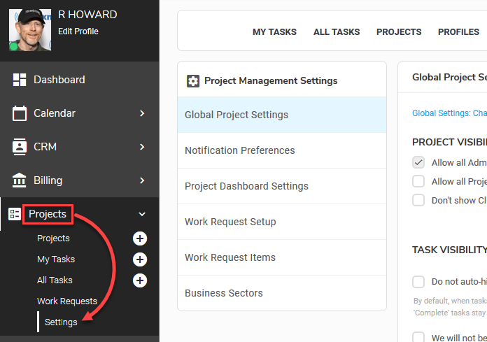 PROJECTS: Project Settings - SuiteDash Help Documentation
