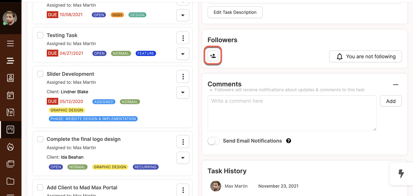 Tasks Assignment and followers addition in Asana