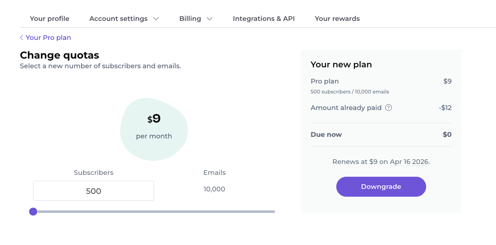The downgrading screen
