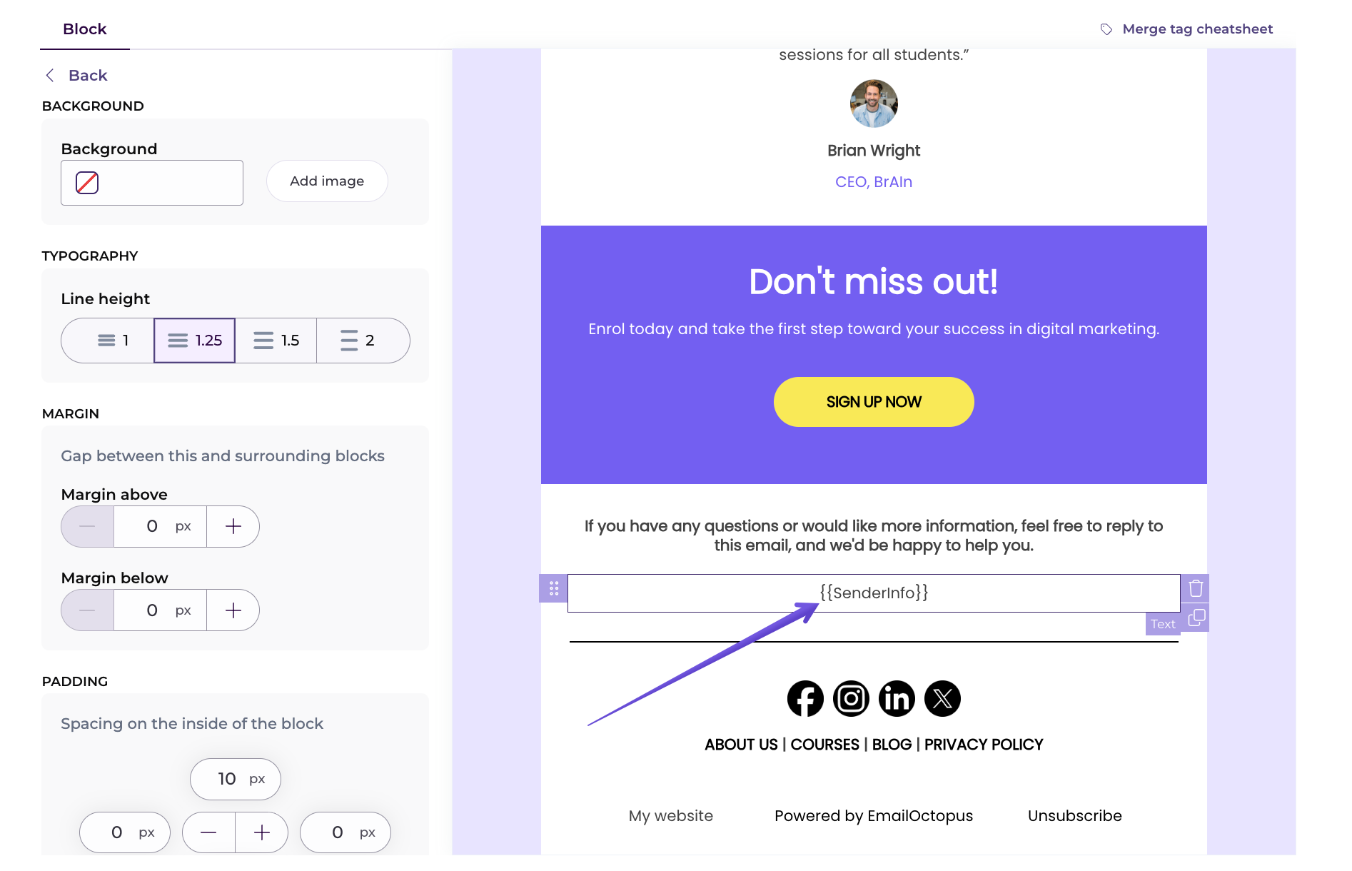 SenderInfo merge tag