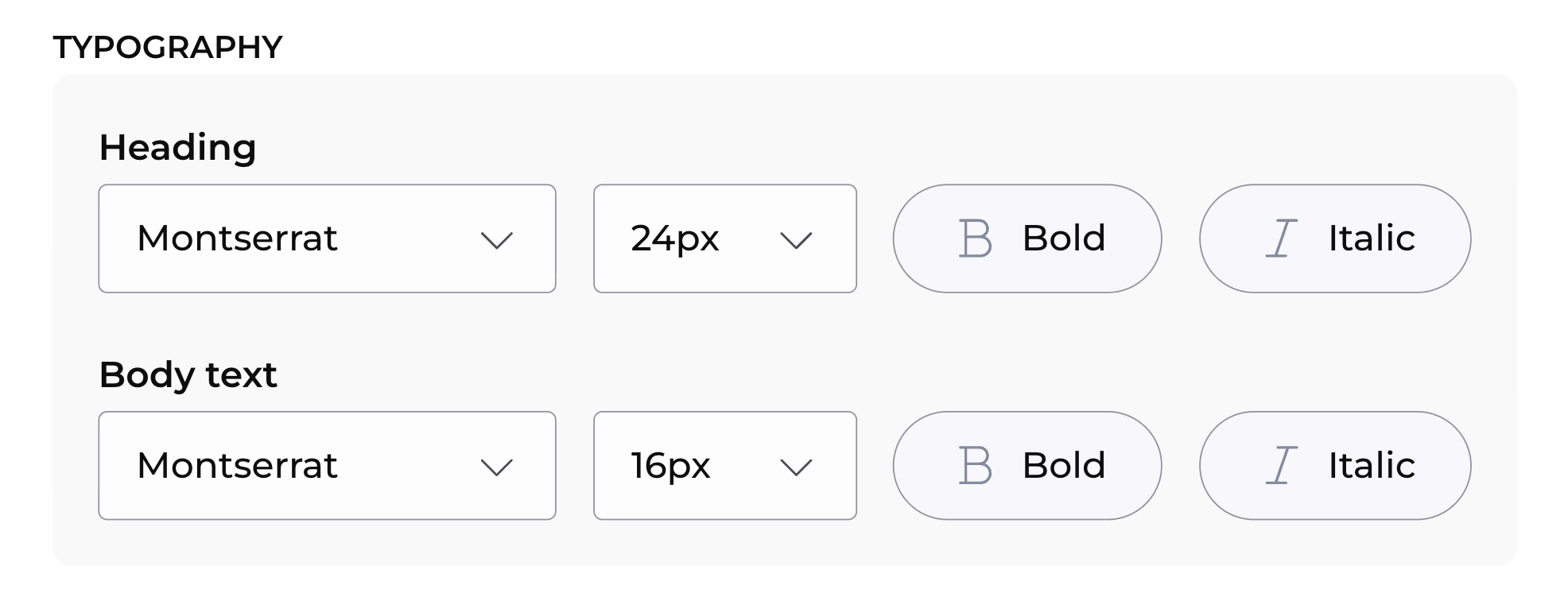 Text styling section