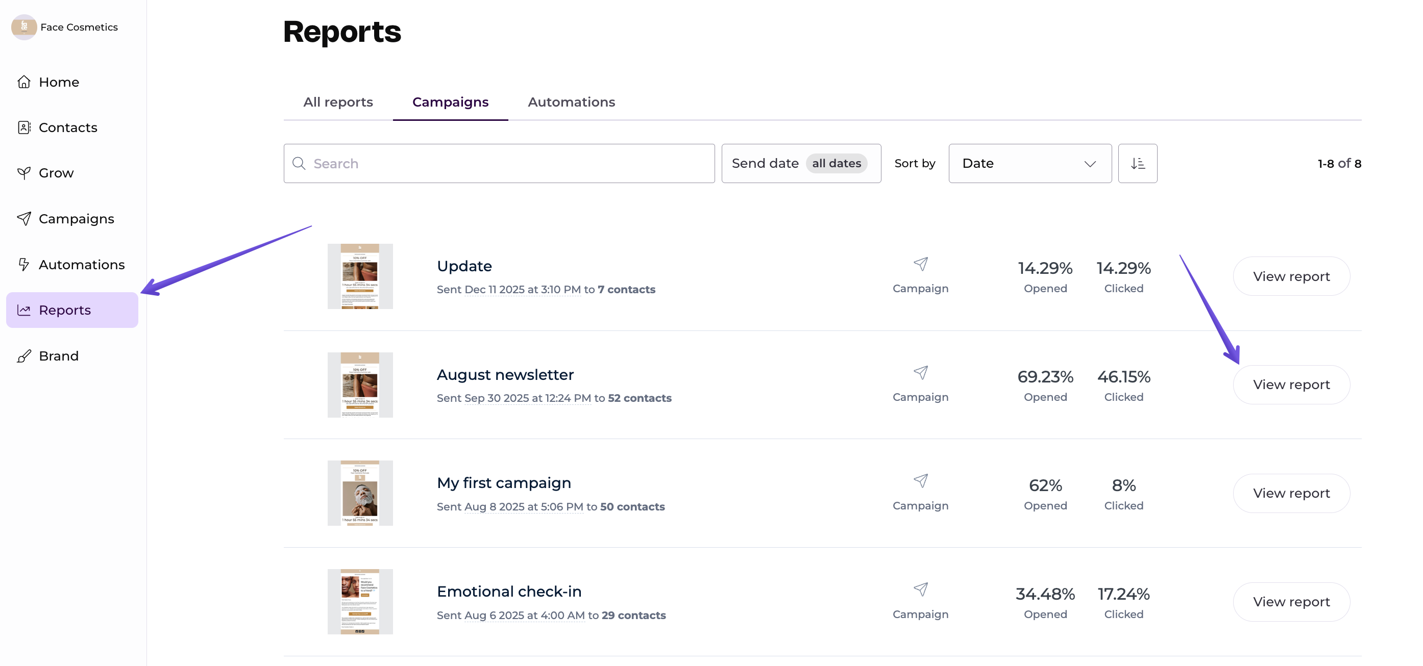Reports tab