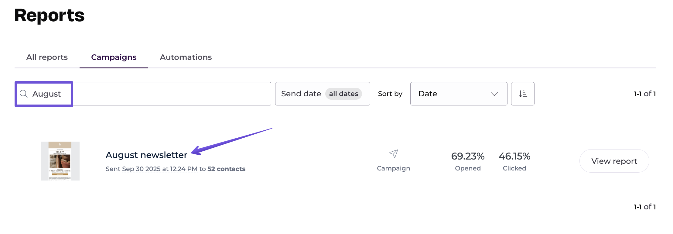 Searching for a campaign screen