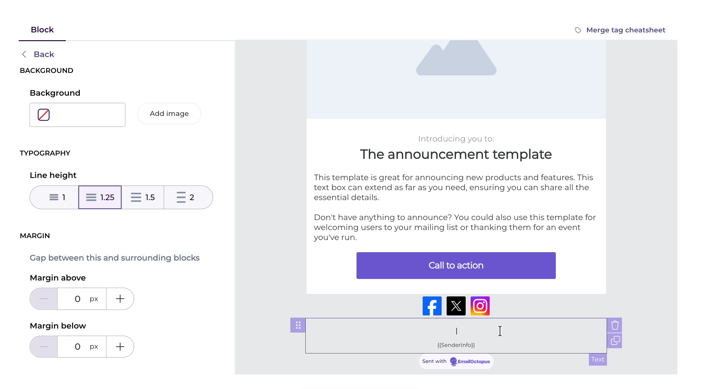 Using the text toolbar to add the unsubscribe link