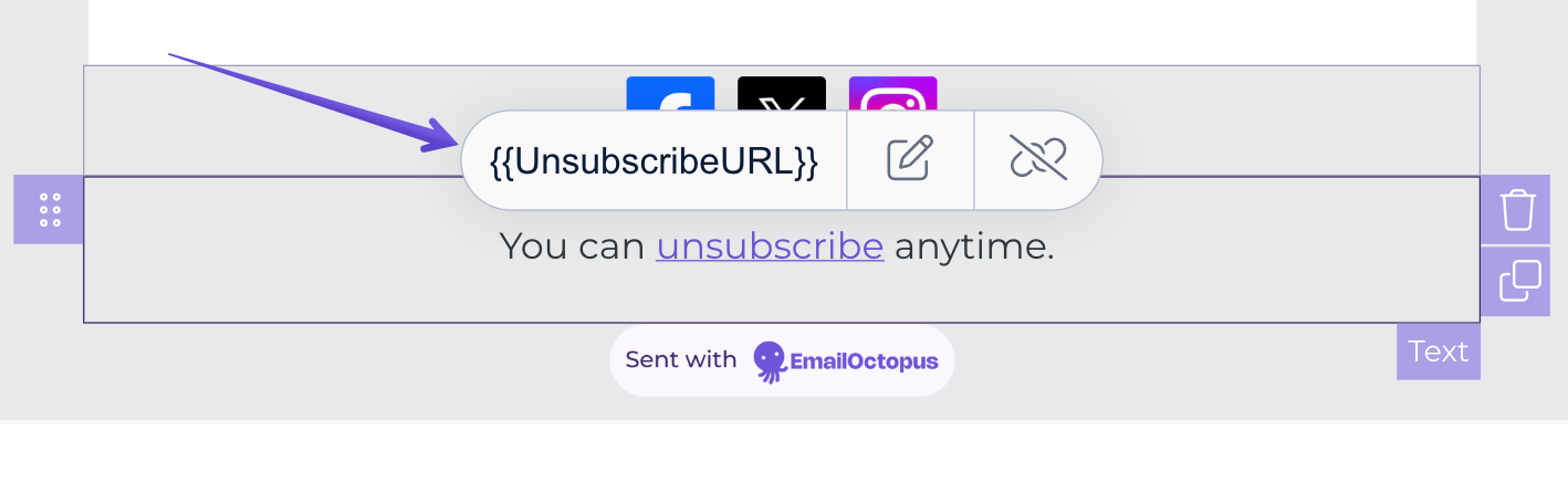 A correctly added unsubscribe link