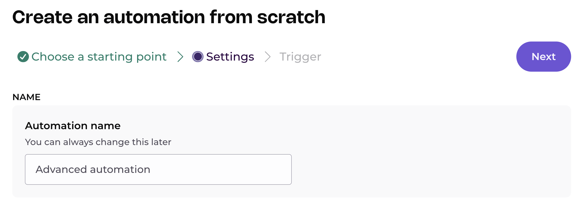 Setup screen