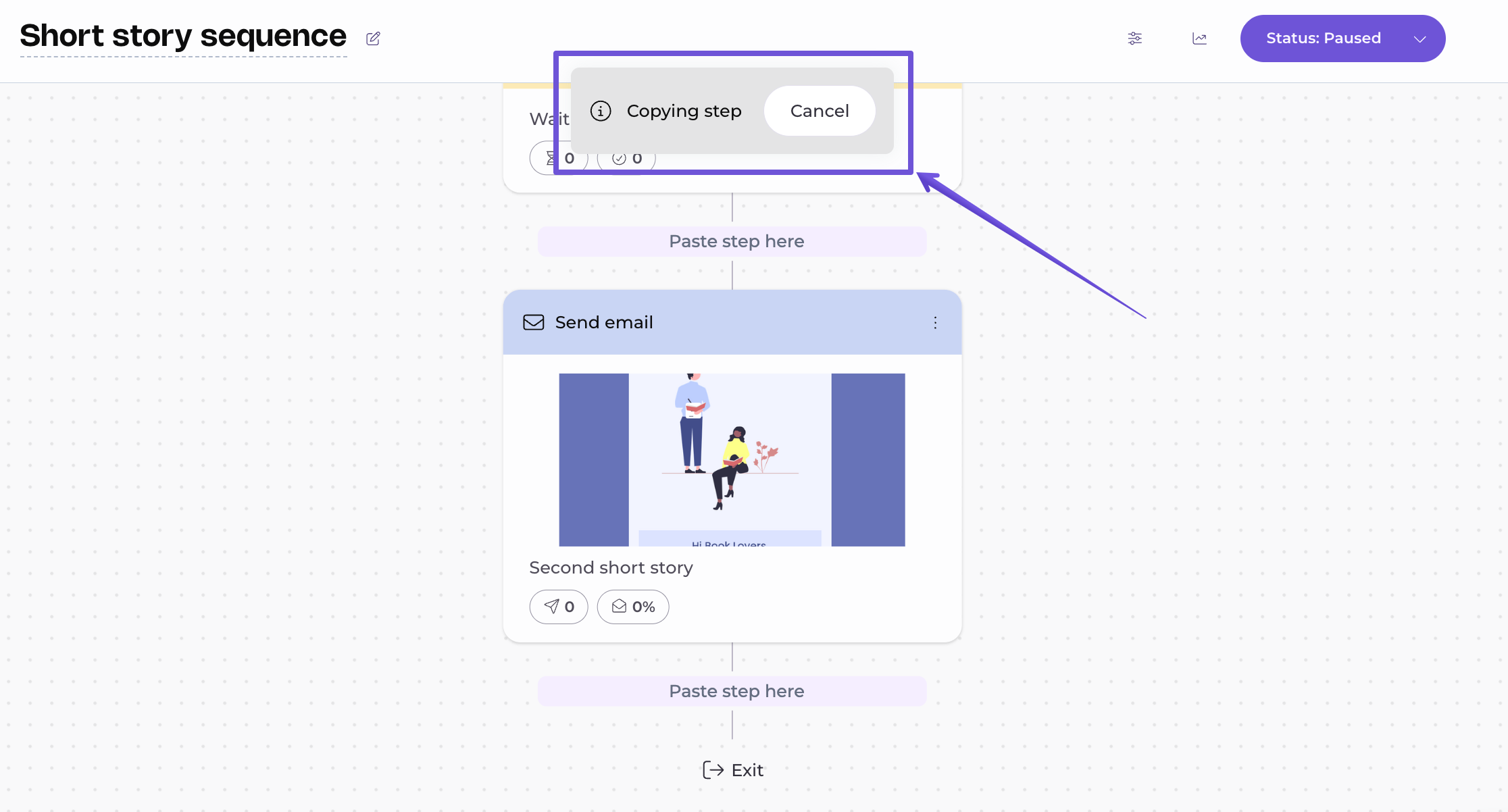 cancelling the copied step