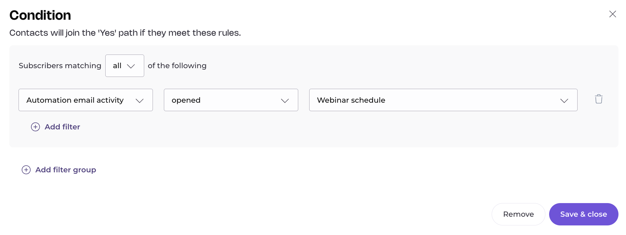 automated email activity in conditions