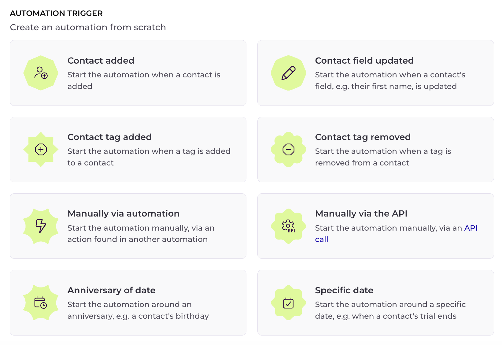 trigger options in automation