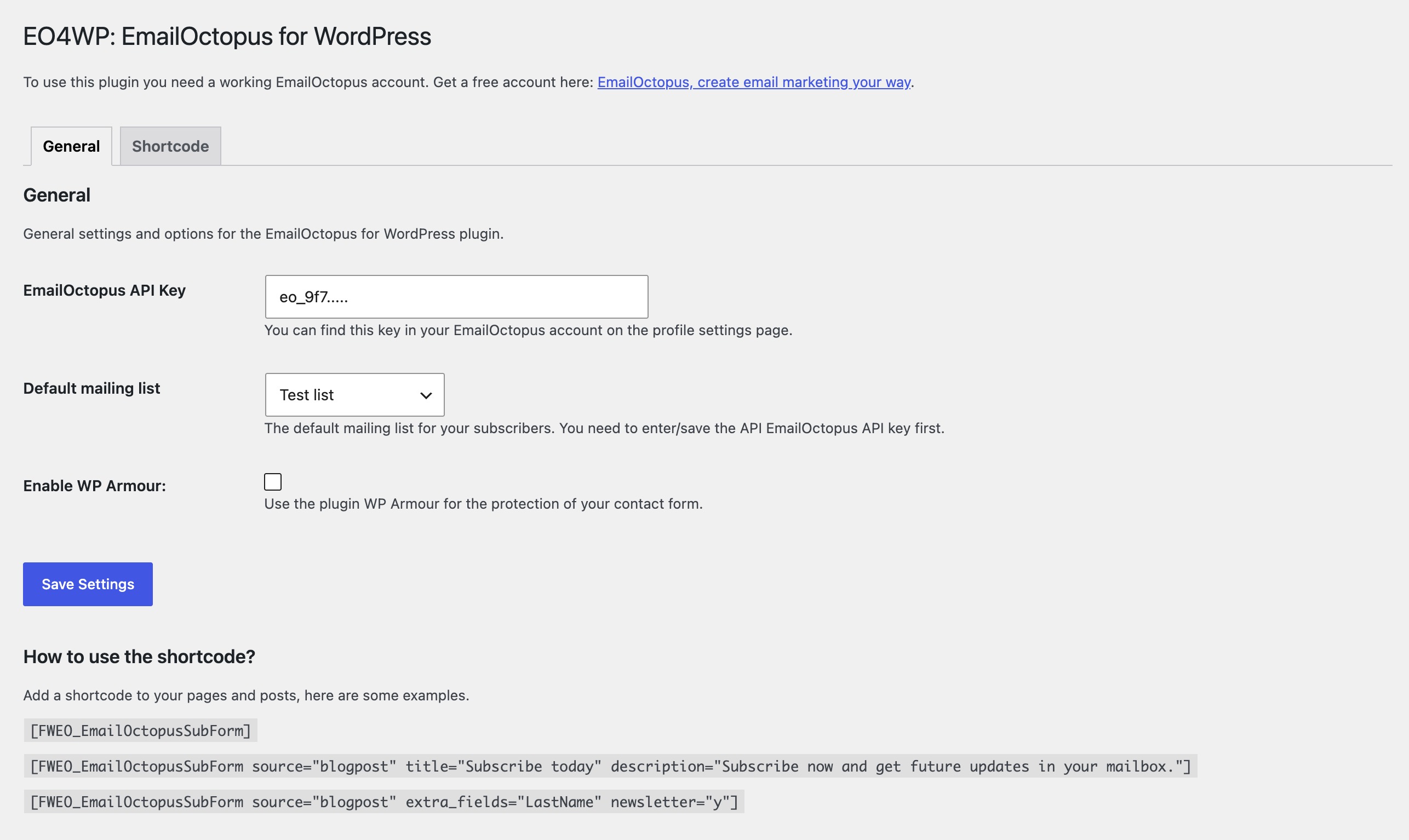 EO4WP general settings