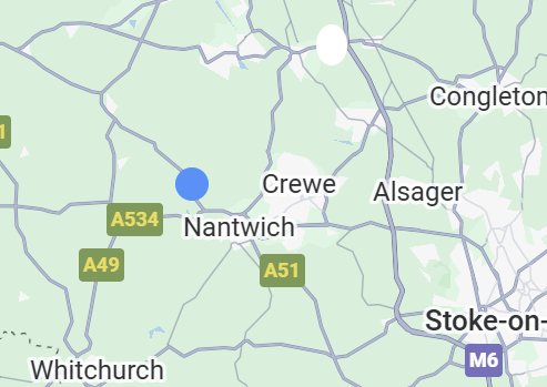 Map showing a solid blue dot indicating location