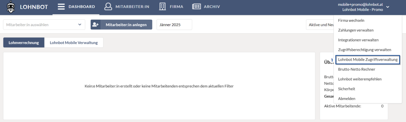 Bild von offem User:innen Menü mit Option 